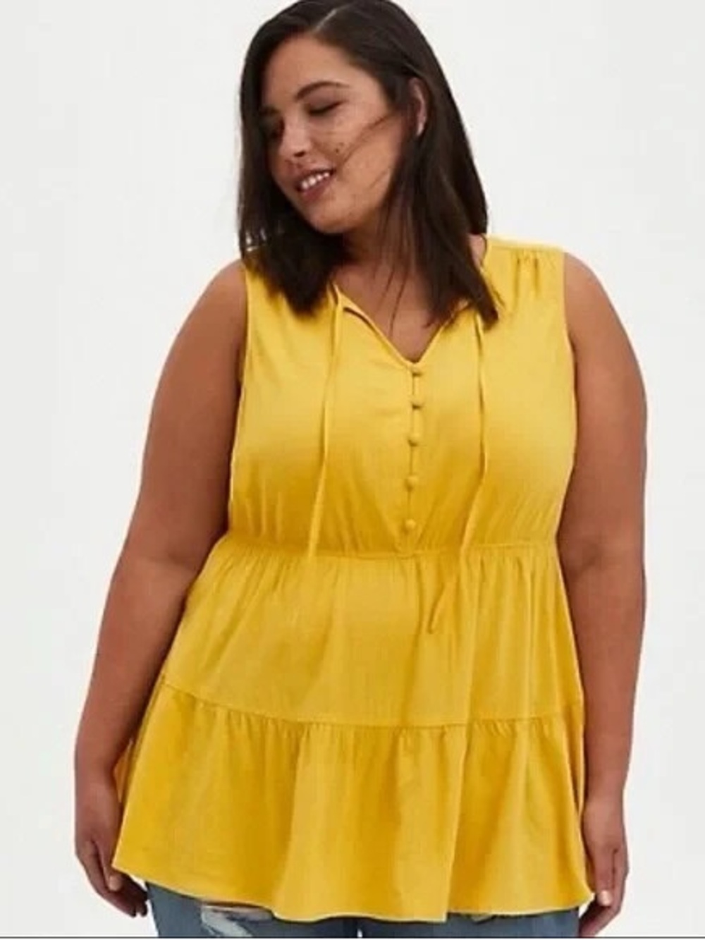 Torrid Mustard Yellow Tie-Neck Sleeveless Tunic